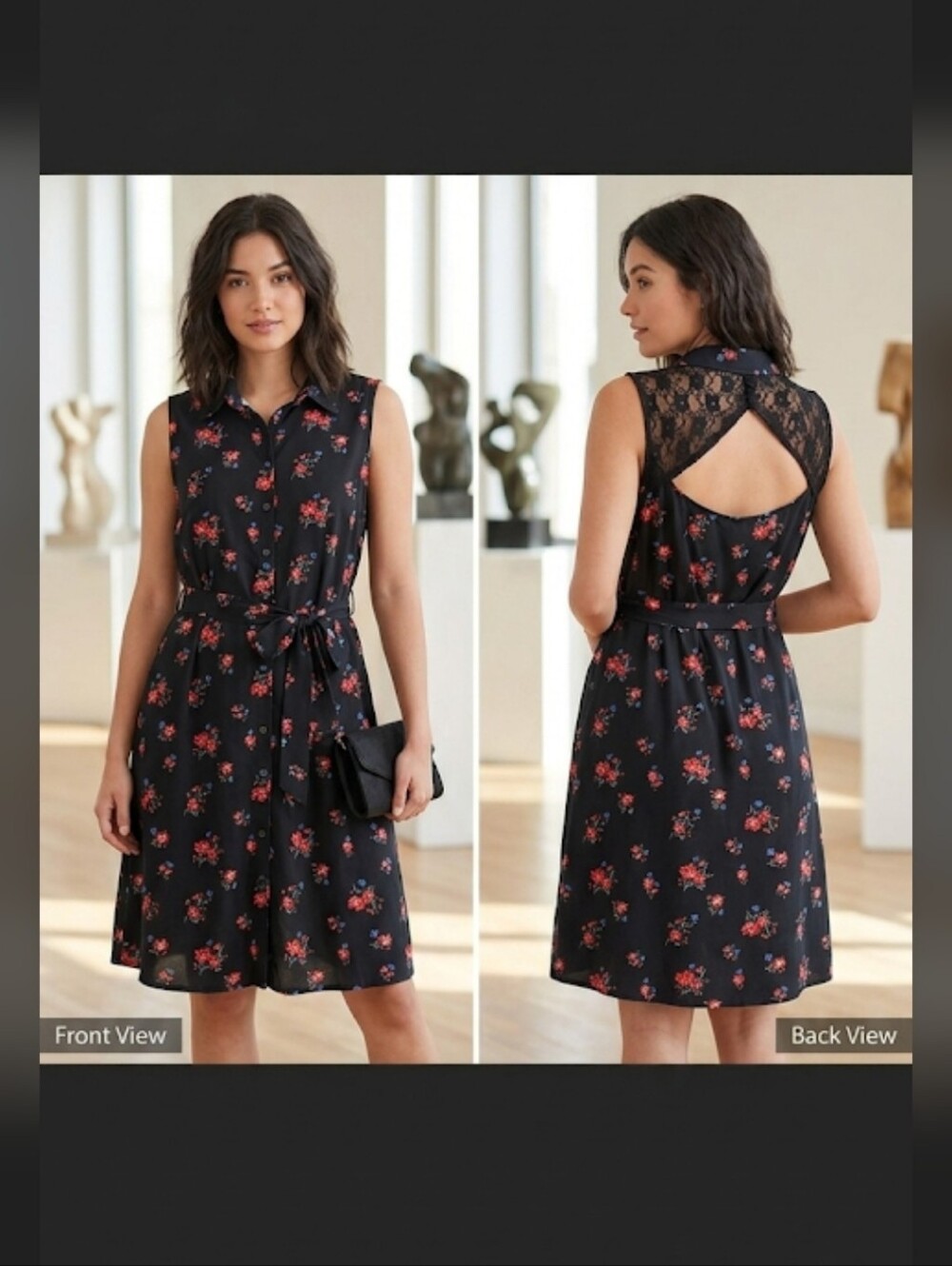 NWT No Boundaries Black Sleeveless Midi Dress with Red Floral Print Women XL